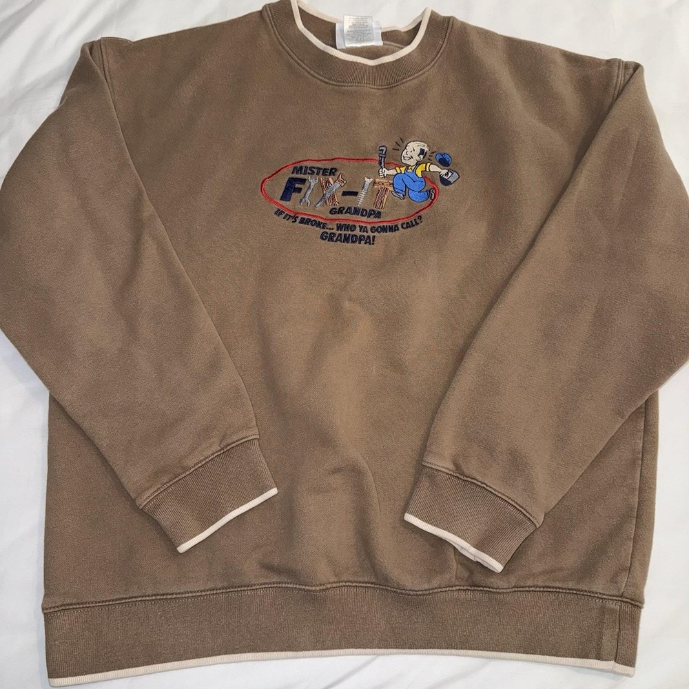 MC Sport Mister Fix-It Grandpa Sweatshirt Brown Embroidered Pullover Mens XL